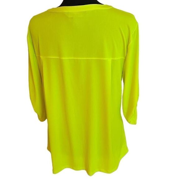 Ellen Tracy Womens Yellow Tab Sleeves Button Front Blouse Large - Picture 2 of 14